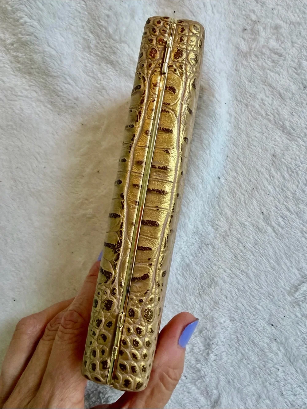 Gold Croc-Embossed Evening Clutch Gold Chain Crossbody Purse HardShell Rectangle